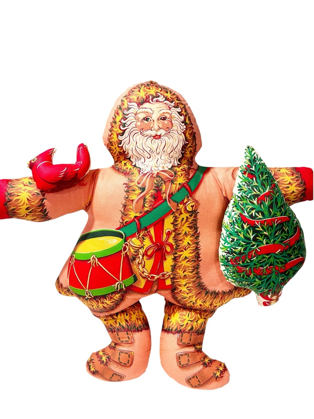 Vintage Fabric Woodland Santa Plush Stuffed Pillow 20”x20”